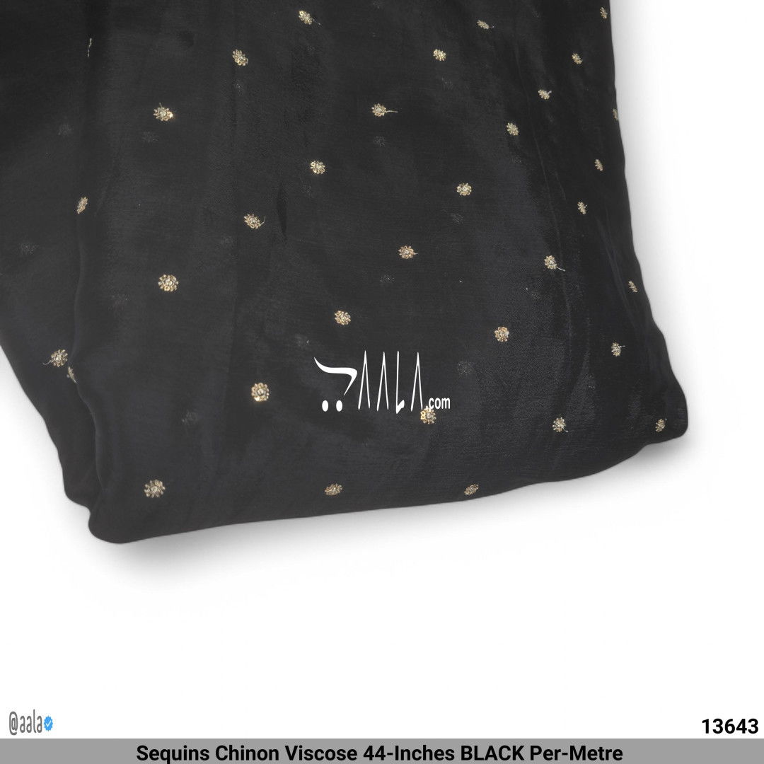 Sequins Chinon Viscose 44-Inches BLACK Per-Metre #13643