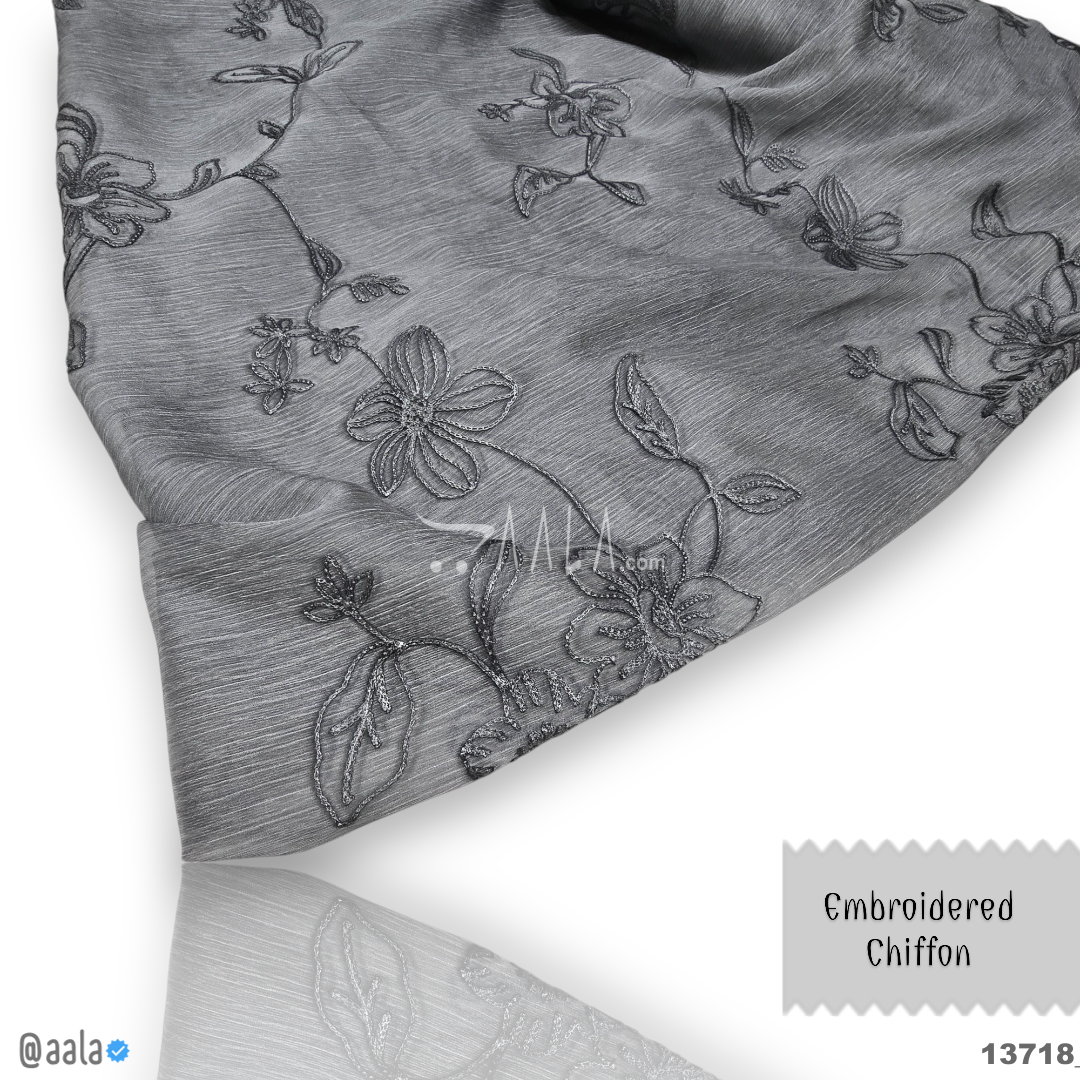 Embroidered Chiffon Blend 44-Inches GREY Per-Metre #13718
