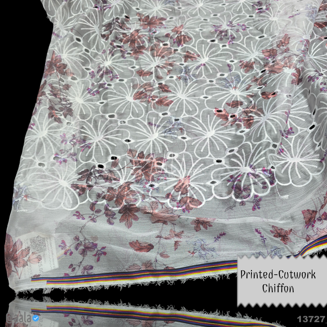 Printed-Cutwork Chiffon Blend 52-Inches PRINTED Per-Metre #13727