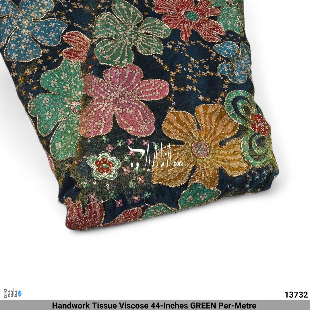 Handwork Tissue Viscose 44-Inches GREEN Per-Metre #13732