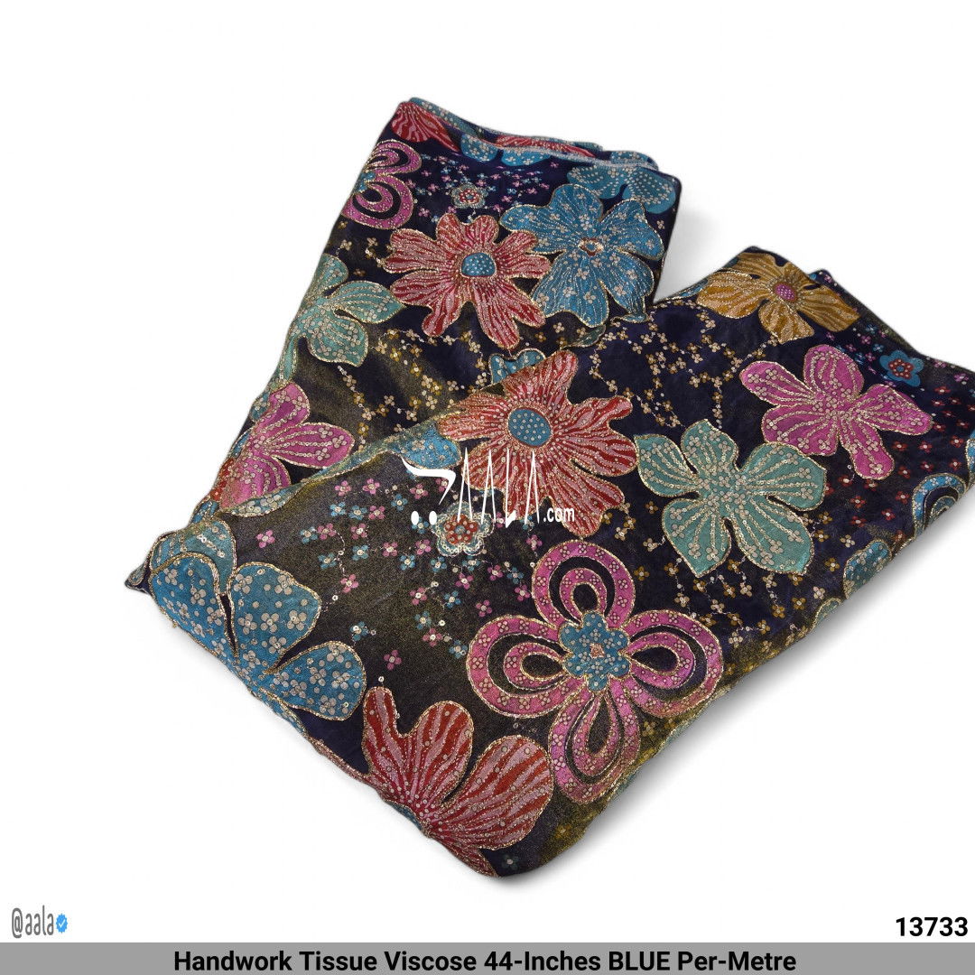 Handwork Tissue Viscose 44-Inches BLUE Per-Metre #13733
