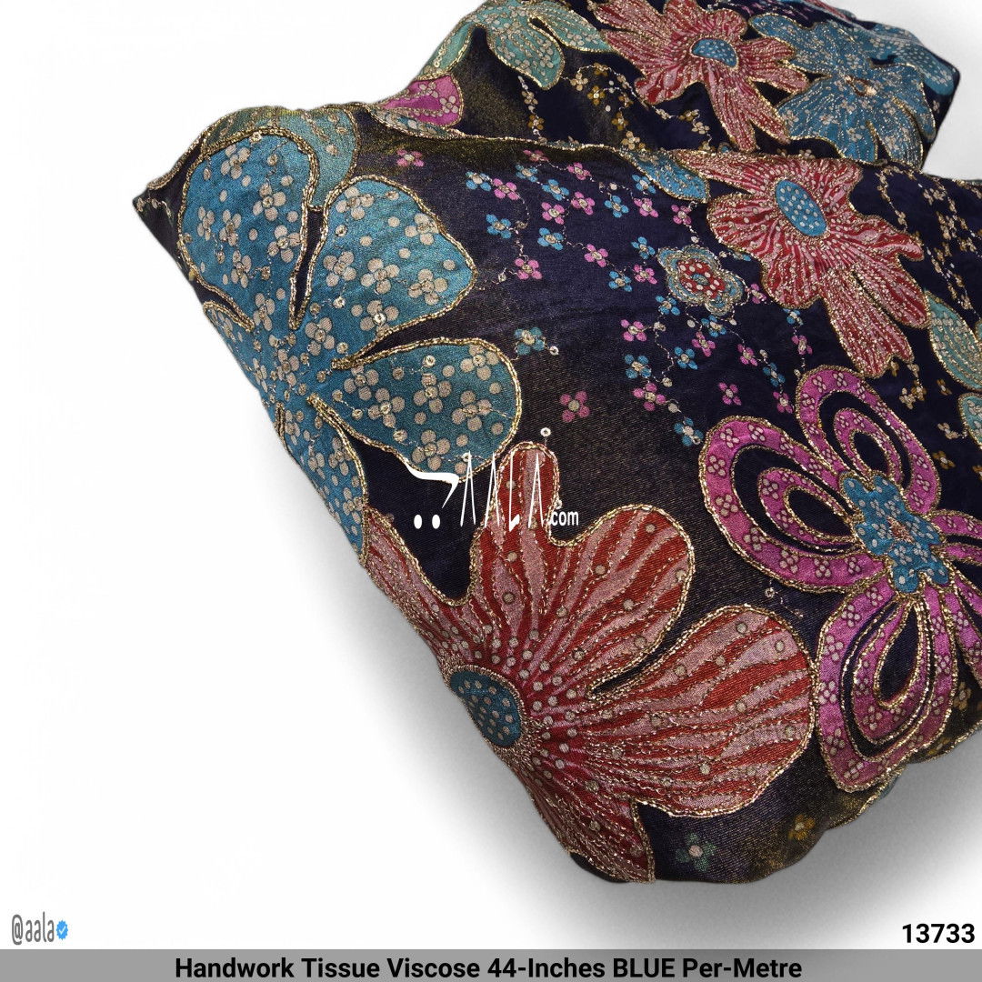 Handwork Tissue Viscose 44-Inches BLUE Per-Metre #13733