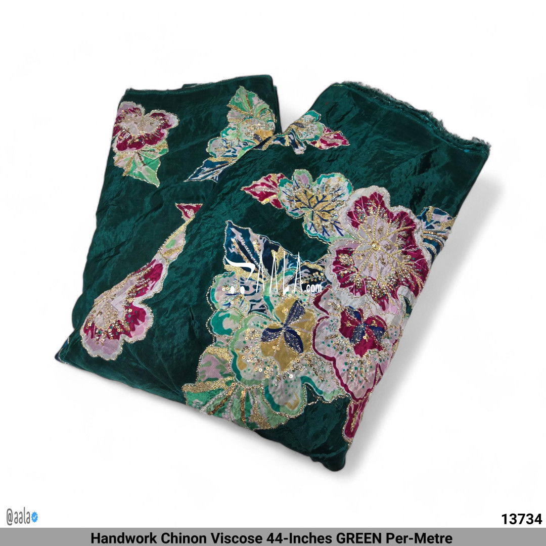 Handwork Chinon Viscose 44-Inches GREEN Per-Metre #13734