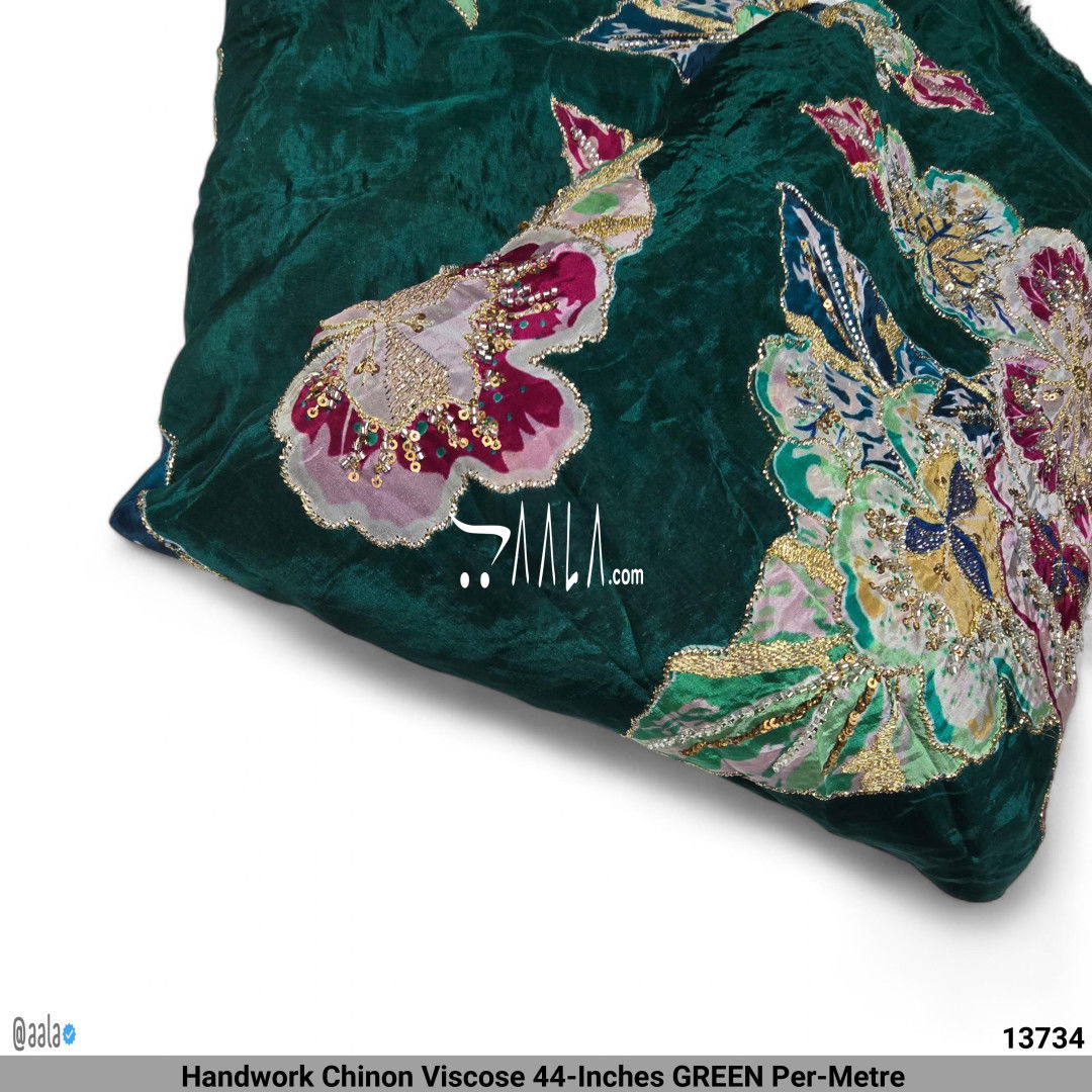 Handwork Chinon Viscose 44-Inches GREEN Per-Metre #13734