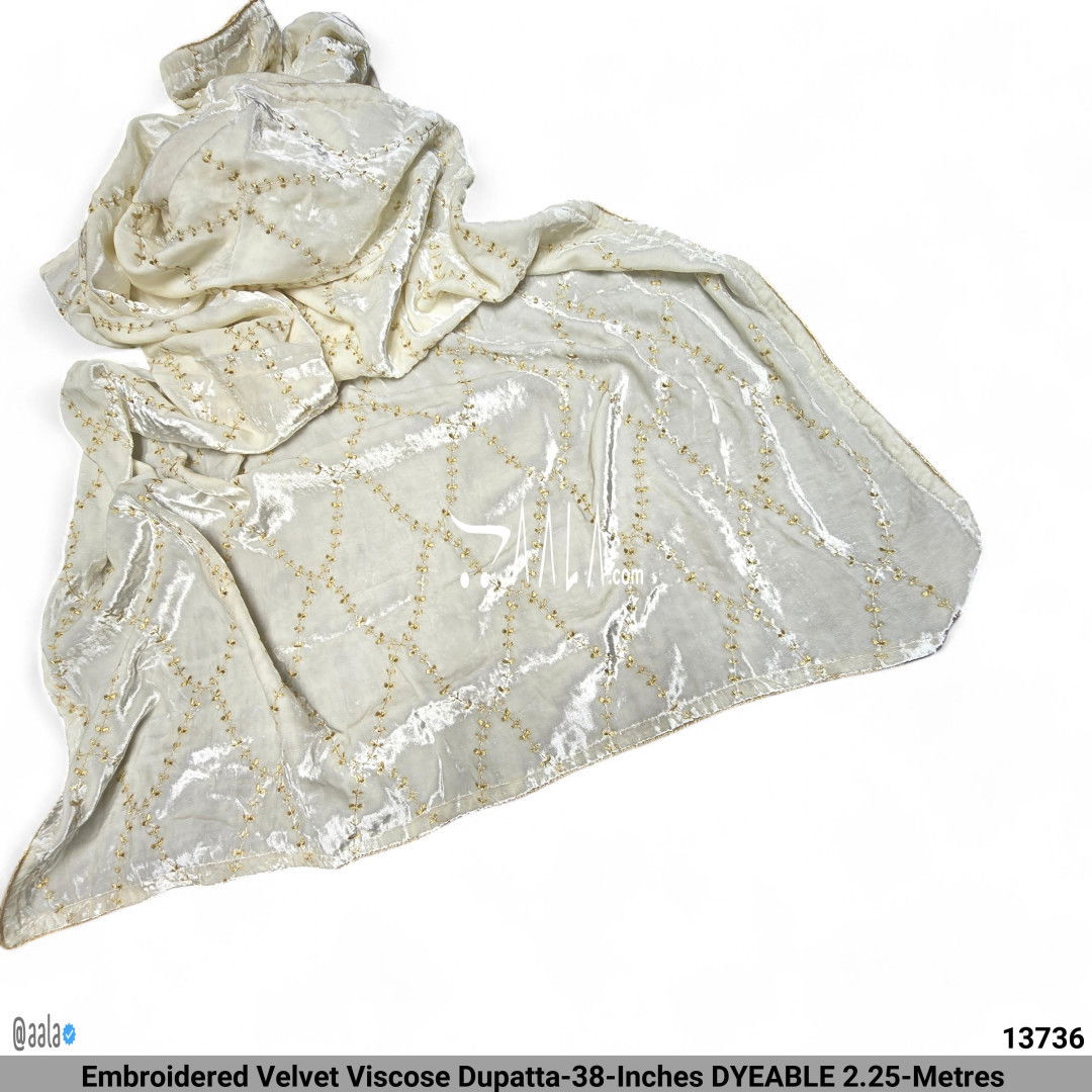 Embroidered Velvet Viscose Dupatta-38-Inches DYEABLE 2.25-Metres #13736