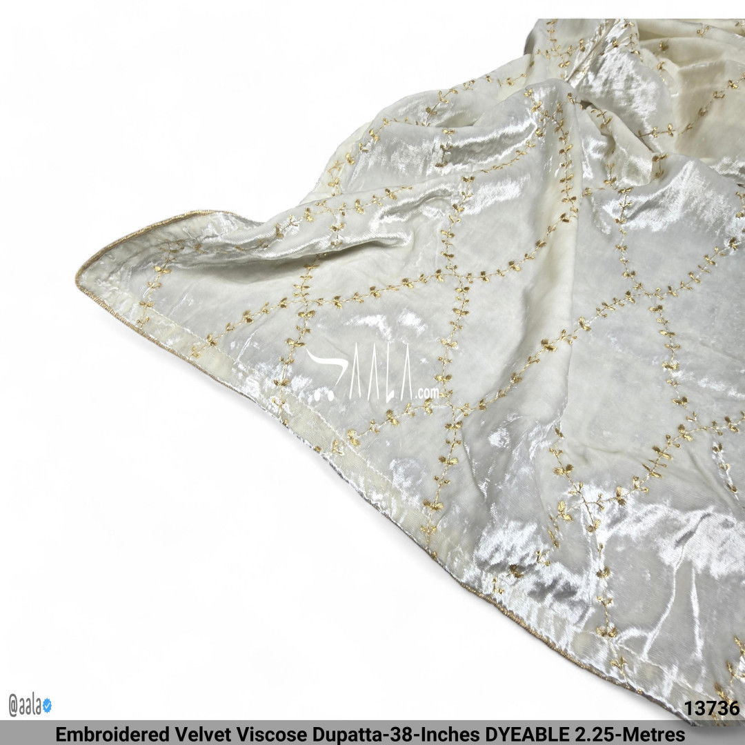 Embroidered Velvet Viscose Dupatta-38-Inches DYEABLE 2.25-Metres #13736