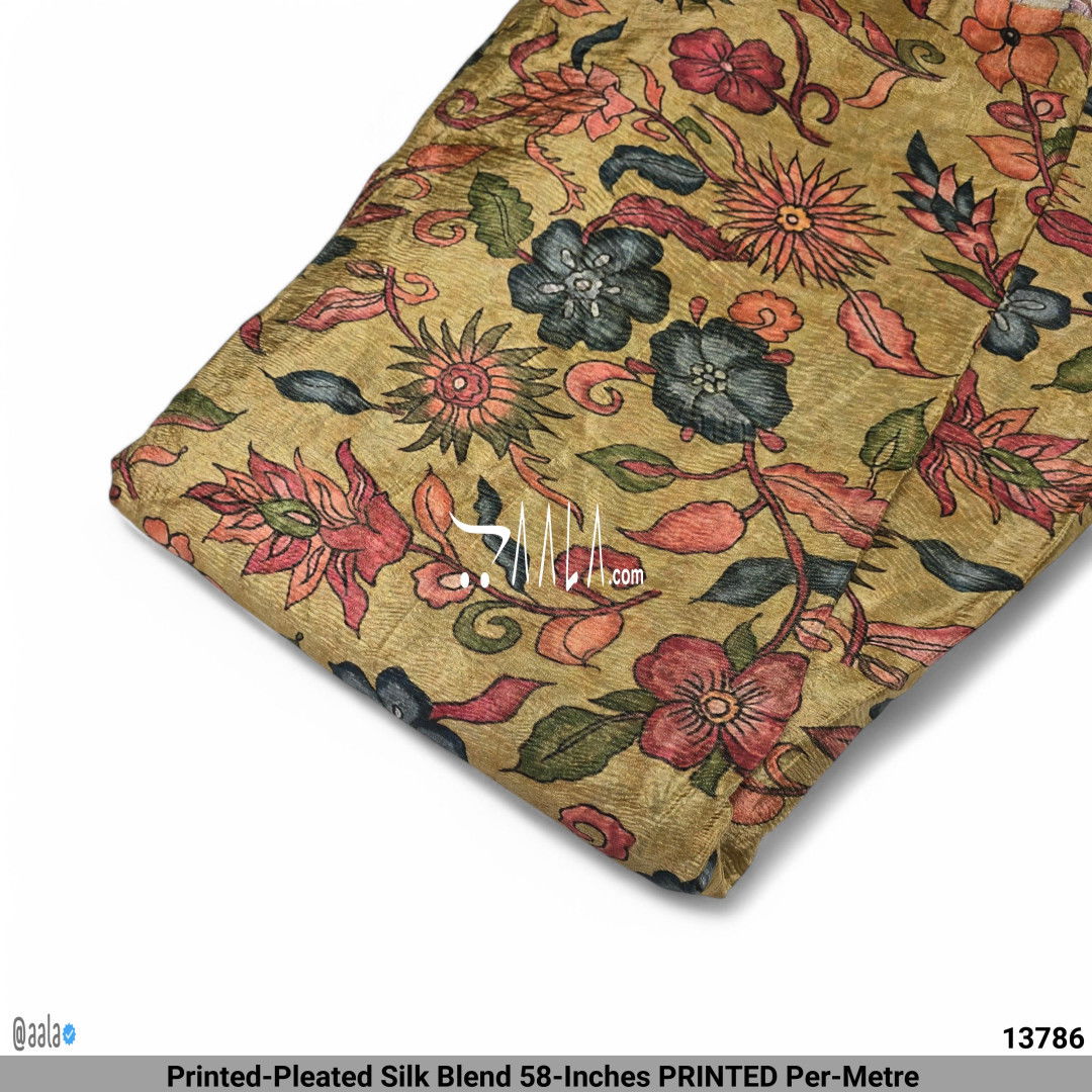 Printed-Pleated Silk Blend 58-Inches PRINTED Per-Metre #13786