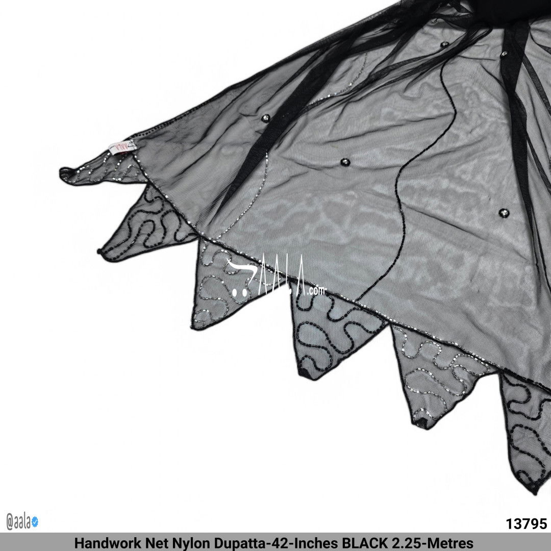 Handwork Net Nylon Dupatta-42-Inches BLACK 2.25-Metres #13795