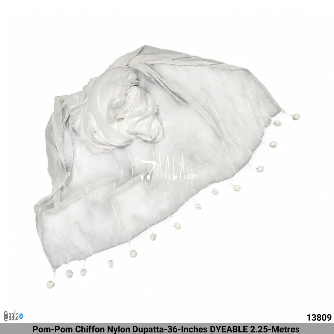 Pom-Pom Chiffon Nylon Dupatta-36-Inches DYEABLE 2.25-Metres #13809