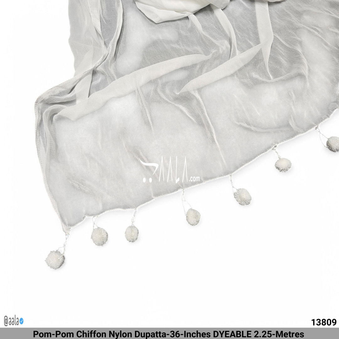 Pom-Pom Chiffon Nylon Dupatta-36-Inches DYEABLE 2.25-Metres #13809