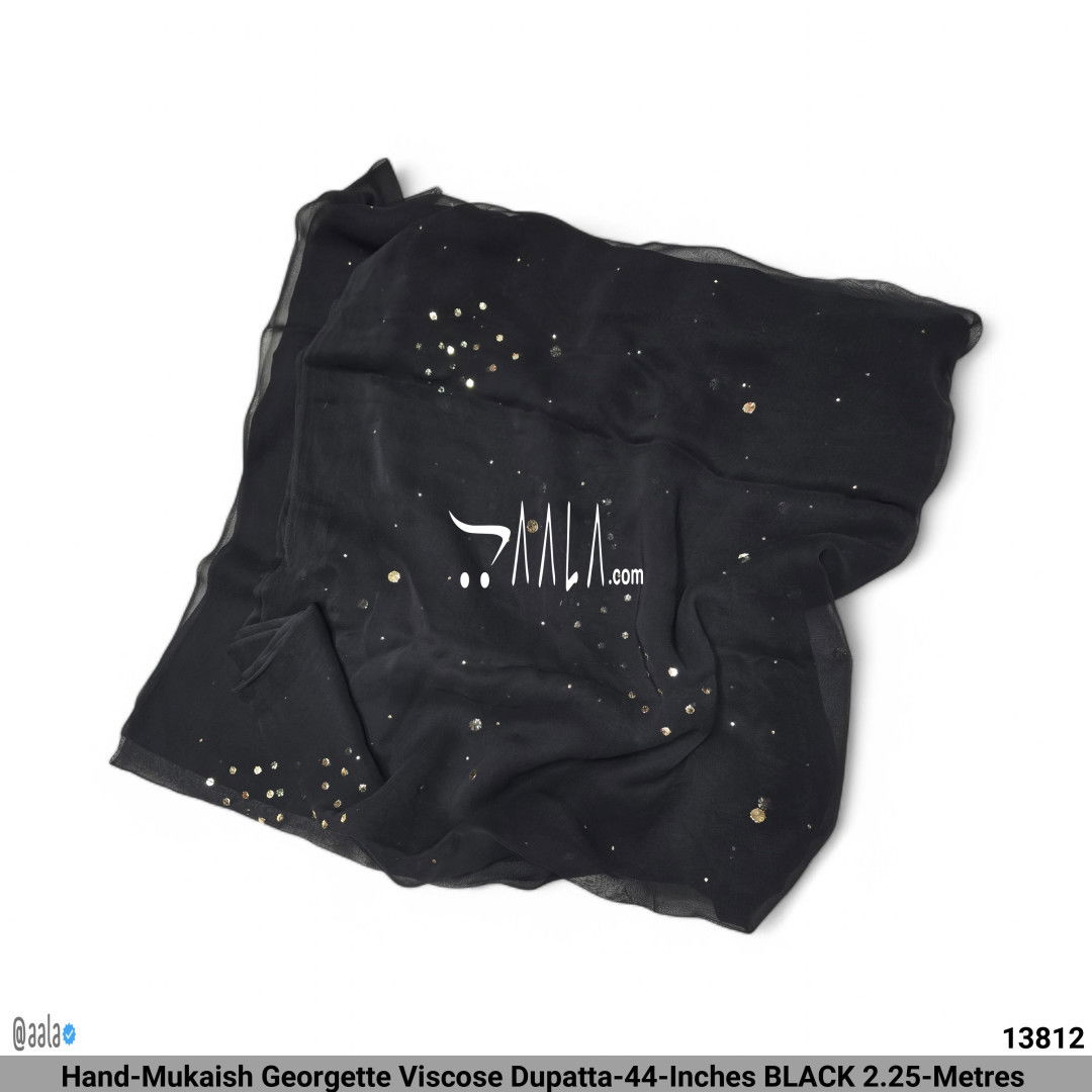 Hand-Mukaish Georgette Viscose Dupatta-44-Inches BLACK 2.25-Metres #13812