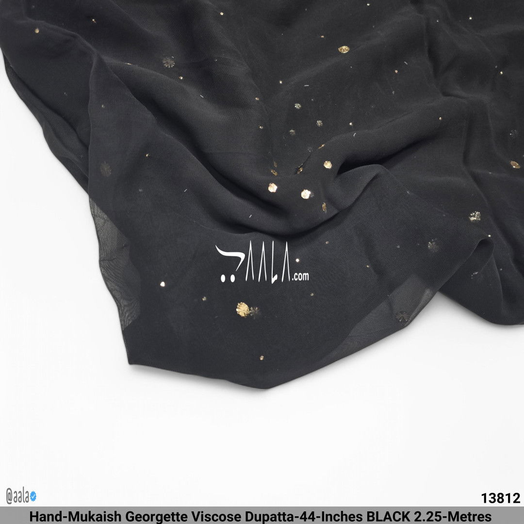 Hand-Mukaish Georgette Viscose Dupatta-44-Inches BLACK 2.25-Metres #13812