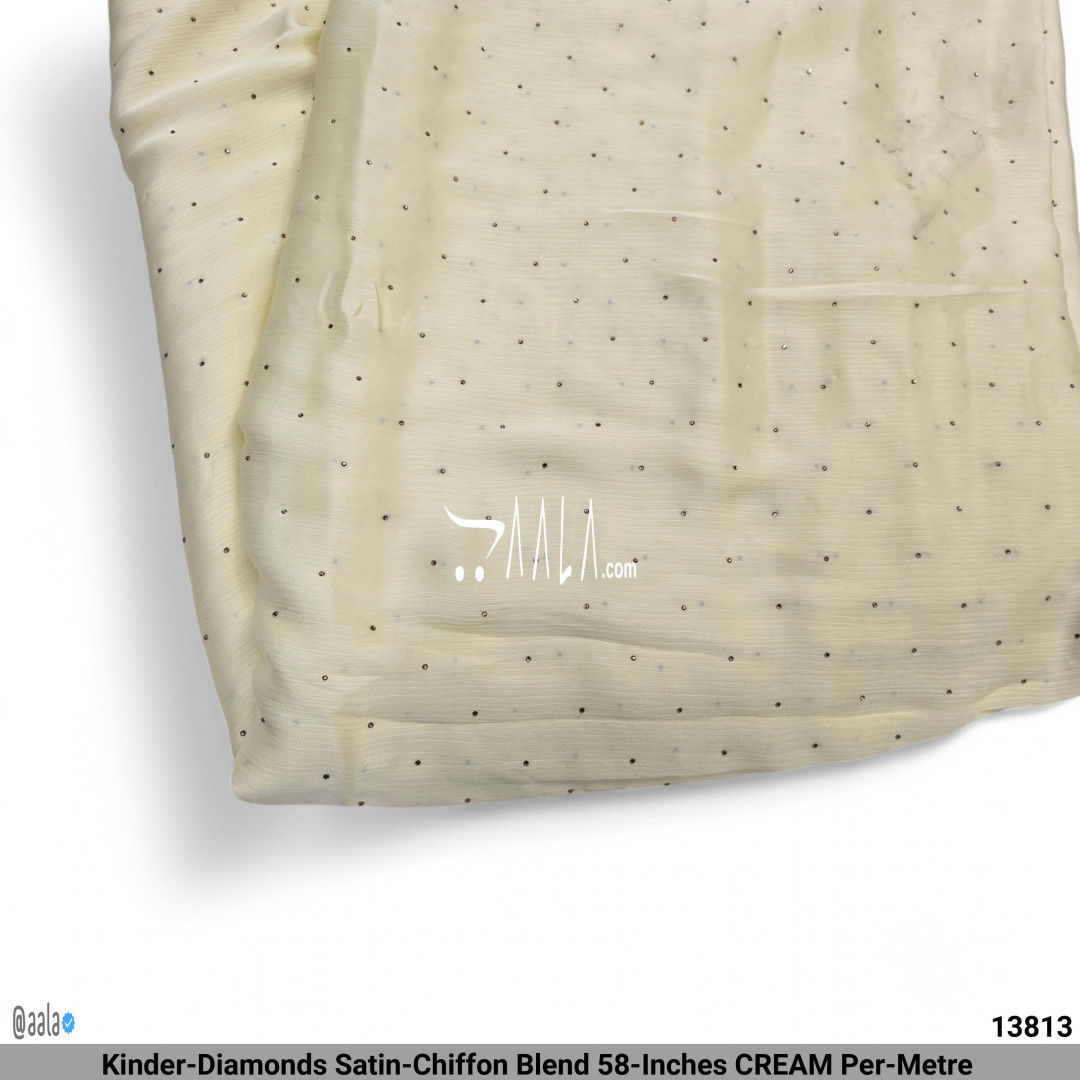 Kinder-Diamonds Satin-Chiffon Blend 58-Inches CREAM Per-Metre #13813