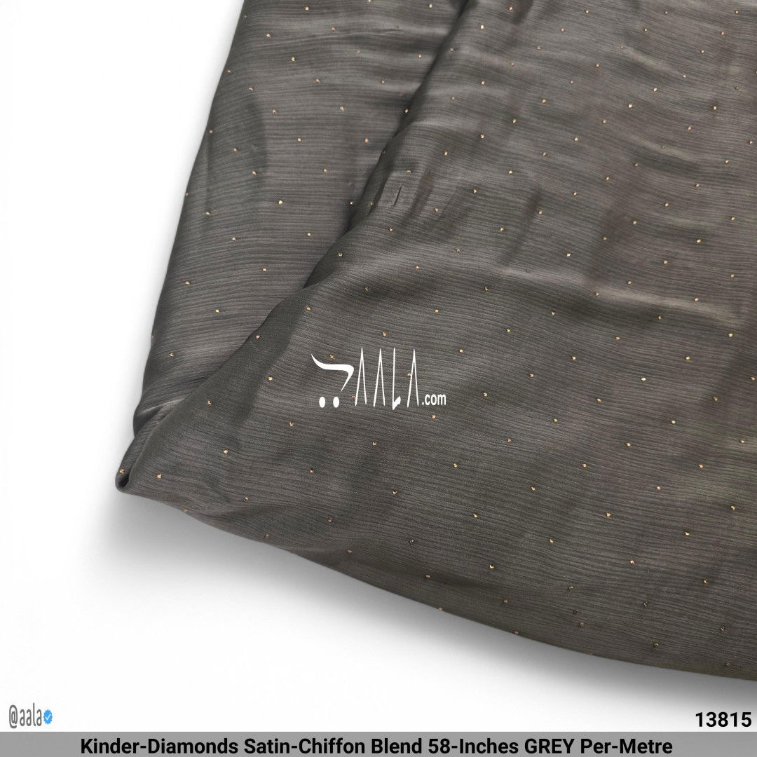 Kinder-Diamonds Satin-Chiffon Blend 58-Inches GREY Per-Metre #13815