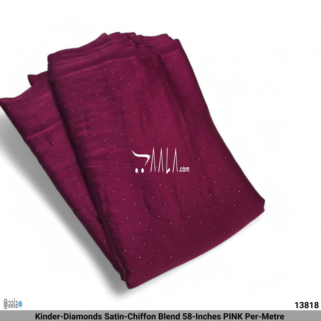 Kinder-Diamonds Satin-Chiffon Blend 58-Inches PINK Per-Metre #13818