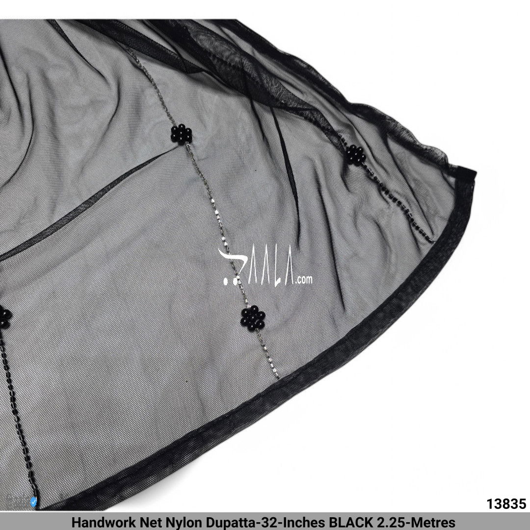 Handwork Net Nylon Dupatta-32-Inches BLACK 2.25-Metres #13835