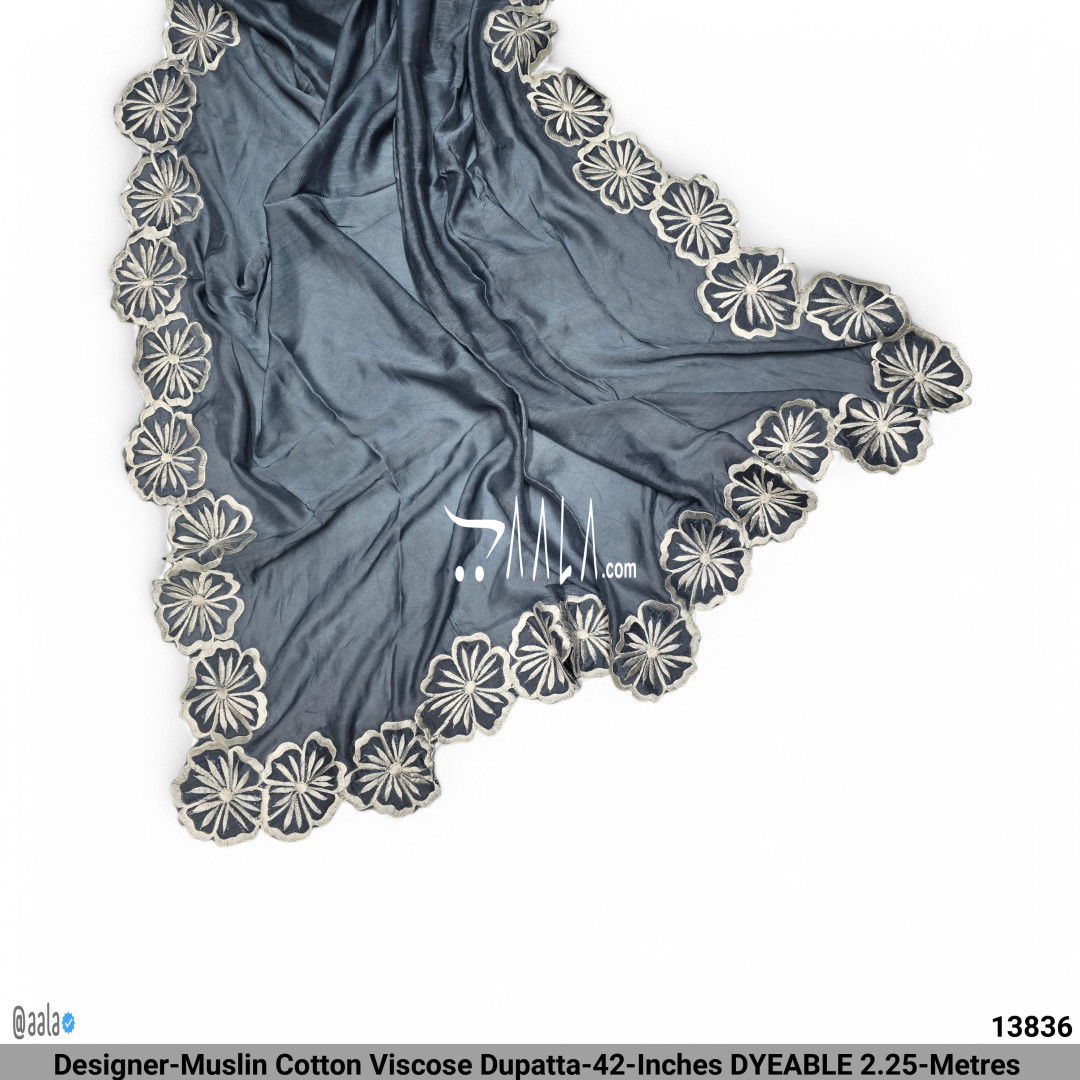 Designer-Muslin Cotton Viscose Dupatta-42-Inches DYEABLE 2.25-Metres #13836