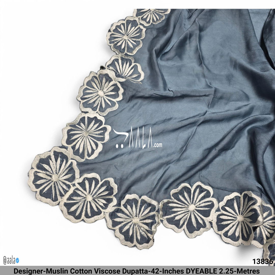 Designer-Muslin Cotton Viscose Dupatta-42-Inches DYEABLE 2.25-Metres #13836
