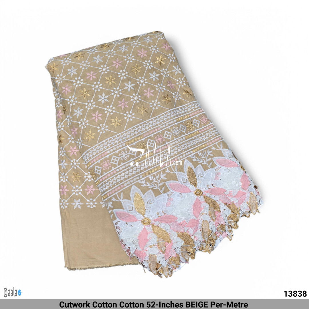 Cutwork Cotton Cotton 52-Inches BEIGE Per-Metre #13838