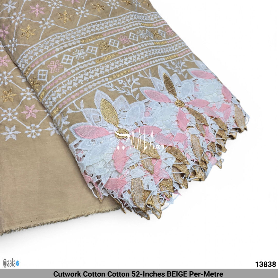 Cutwork Cotton Cotton 52-Inches BEIGE Per-Metre #13838