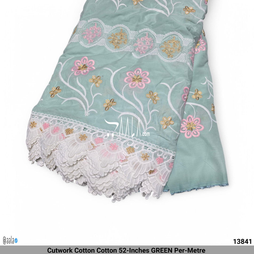 Cutwork Cotton Cotton 52-Inches GREEN Per-Metre #13841