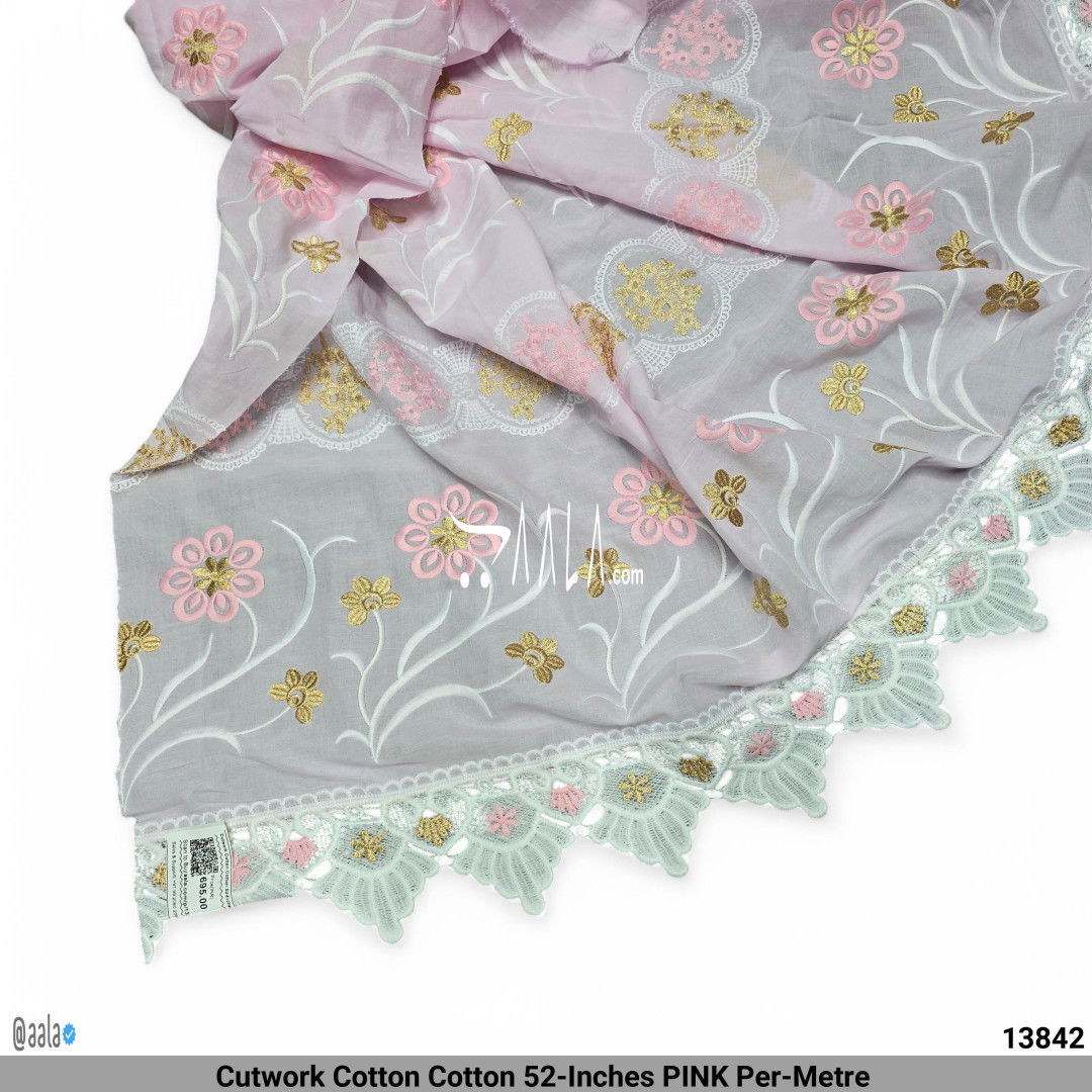 Cutwork Cotton Cotton 52-Inches PINK Per-Metre #13842
