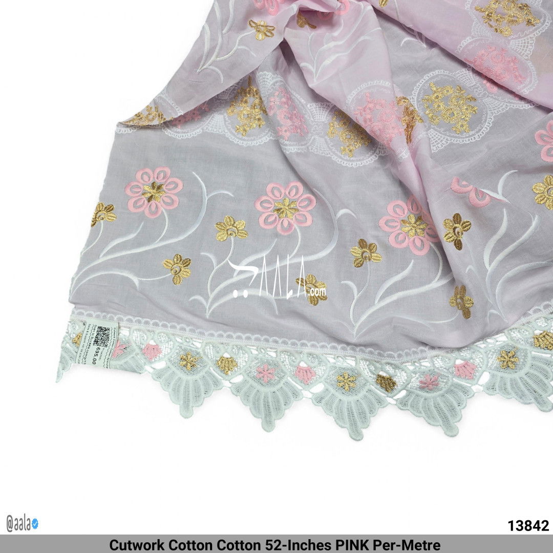 Cutwork Cotton Cotton 52-Inches PINK Per-Metre #13842