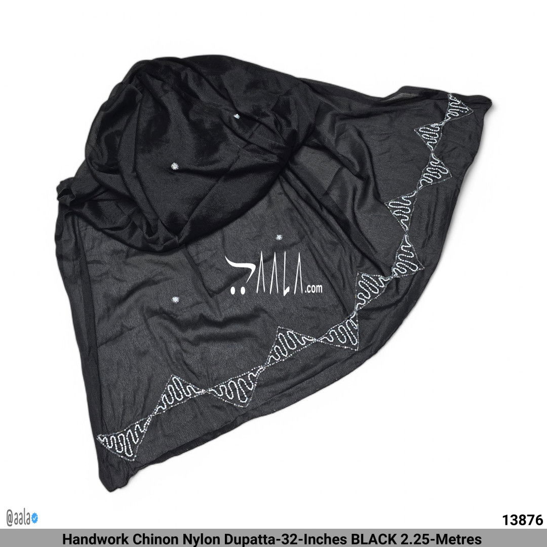 Handwork Chinon Nylon Dupatta-32-Inches BLACK 2.25-Metres #13876