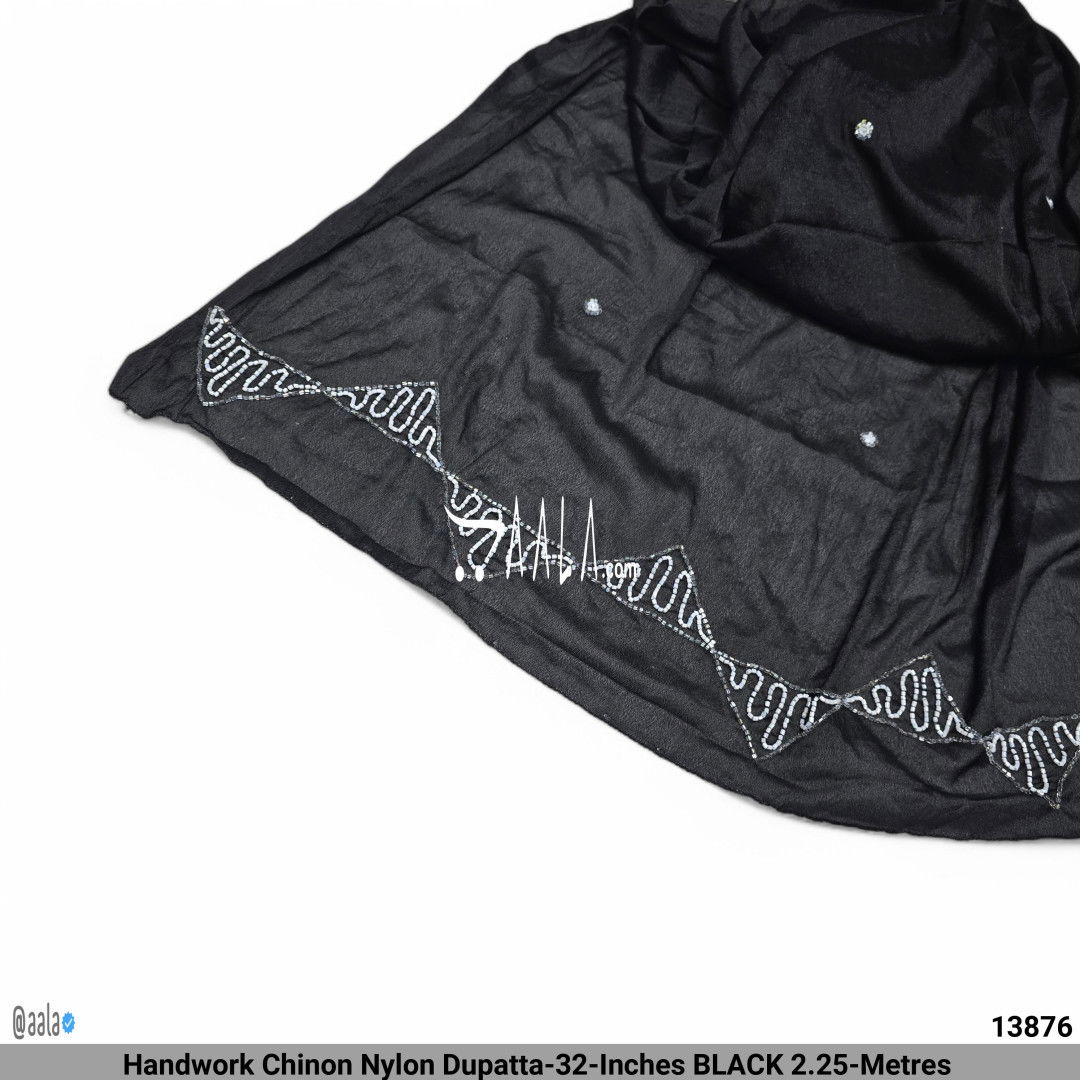 Handwork Chinon Nylon Dupatta-32-Inches BLACK 2.25-Metres #13876