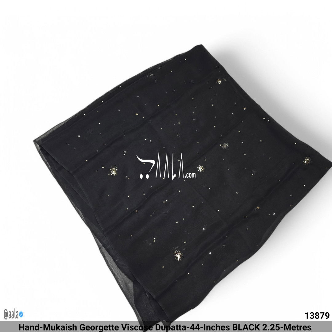Hand-Mukaish Georgette Viscose Dupatta-44-Inches BLACK 2.25-Metres #13879