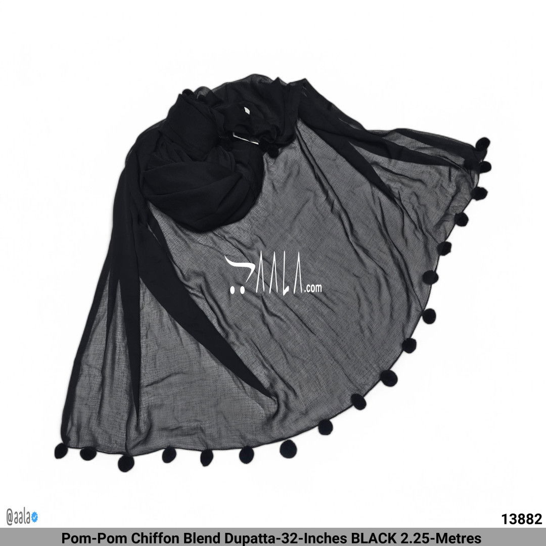 Pom-Pom Chiffon Blend Dupatta-32-Inches BLACK 2.25-Metres #13882