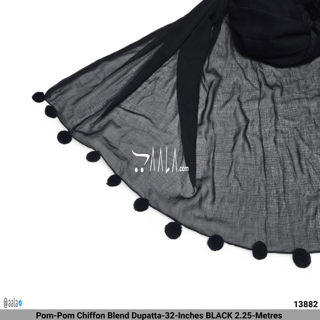 Pom-Pom Chiffon Blend Dupatta-32-Inches BLACK 2.25-Metres #13882