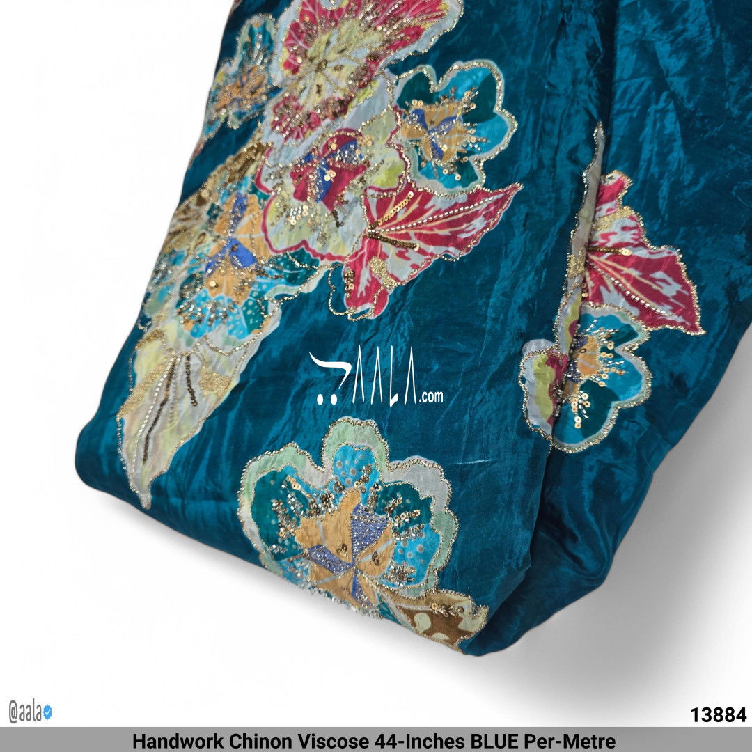 Handwork Chinon Viscose 44-Inches BLUE Per-Metre #13884