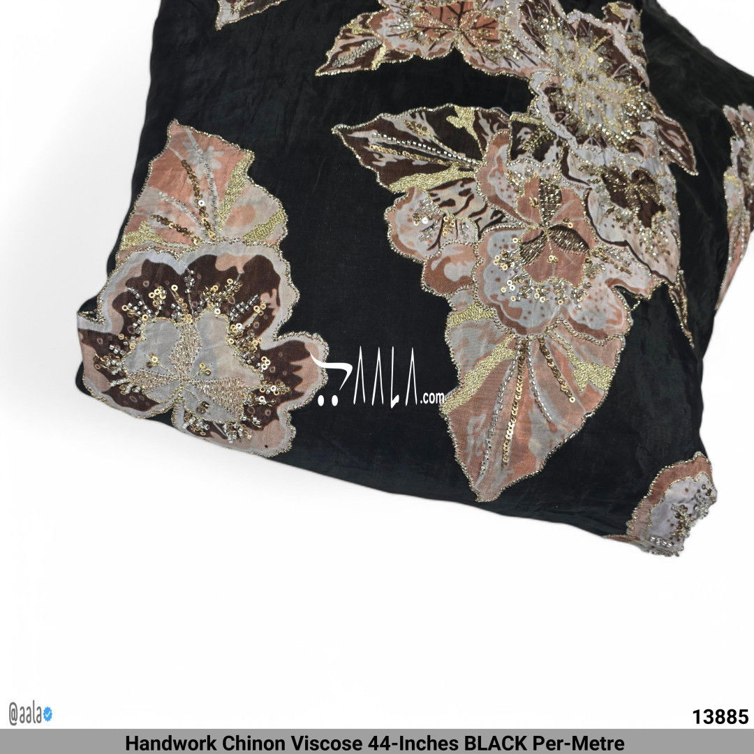 Handwork Chinon Viscose 44-Inches BLACK Per-Metre #13885