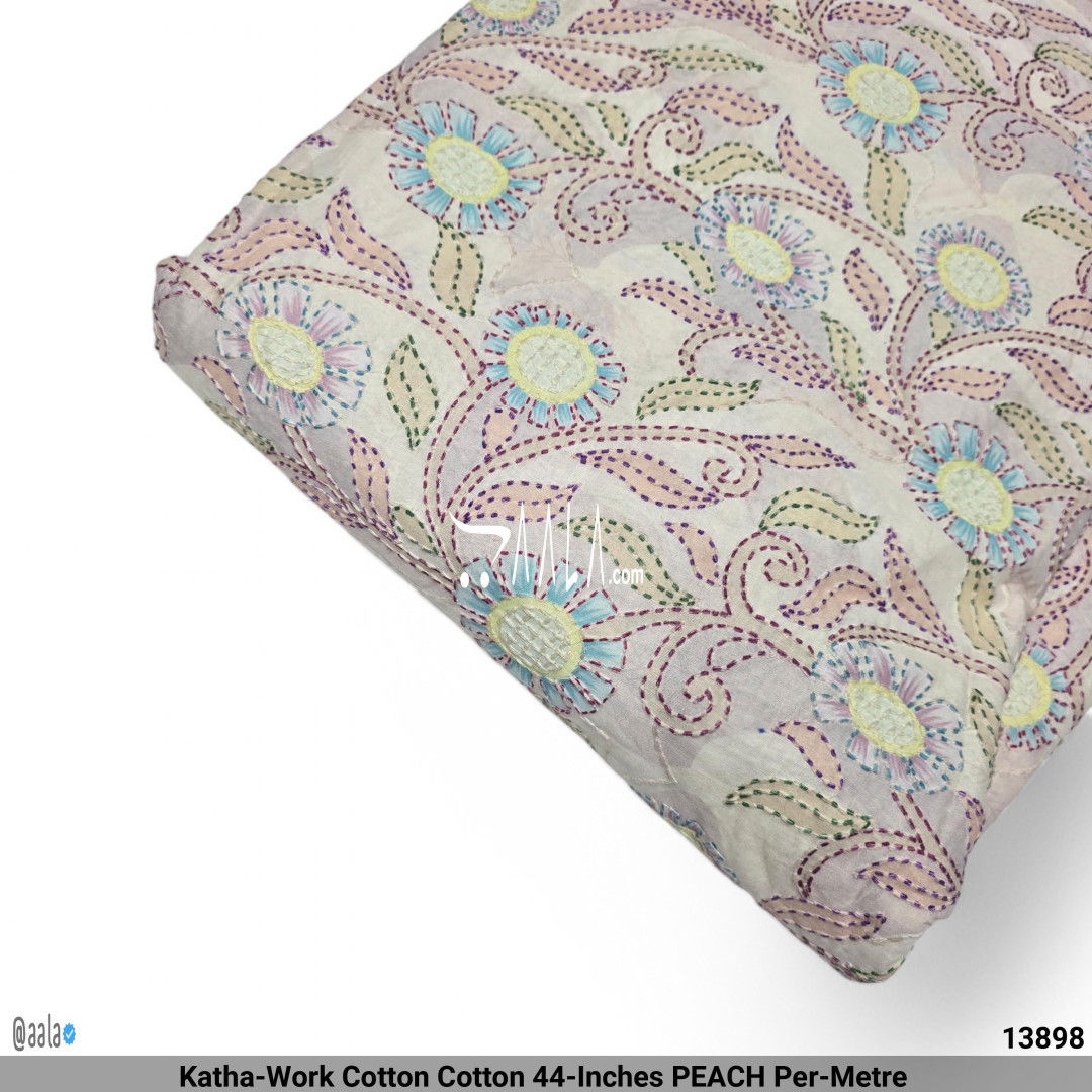 Katha-Work Cotton Cotton 44-Inches PEACH Per-Metre #13898