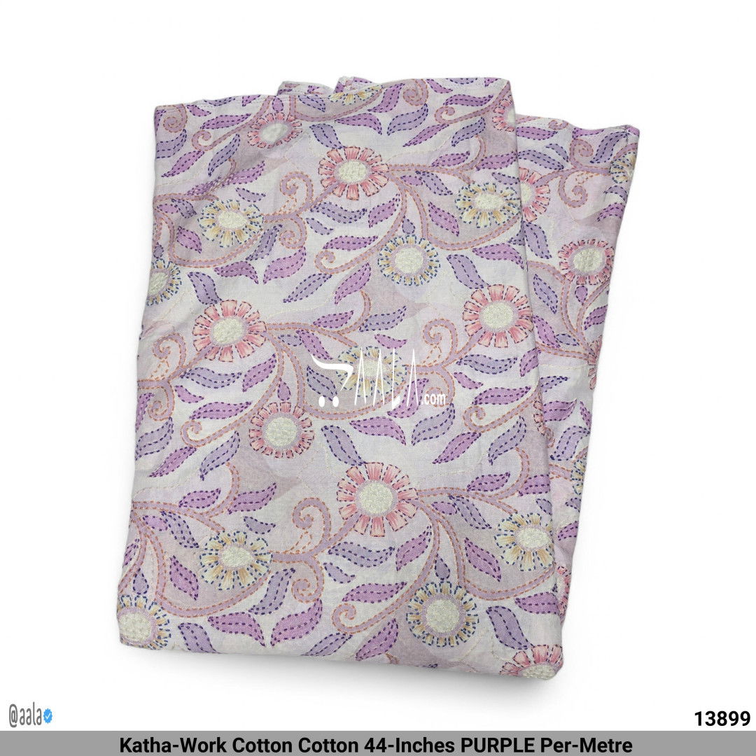 Katha-Work Cotton Cotton 44-Inches PURPLE Per-Metre #13899