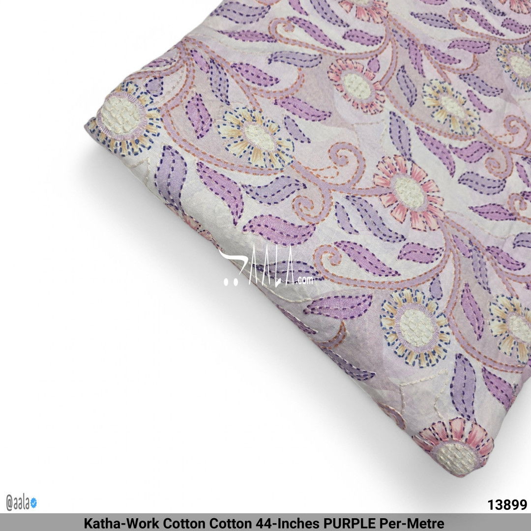 Katha-Work Cotton Cotton 44-Inches PURPLE Per-Metre #13899