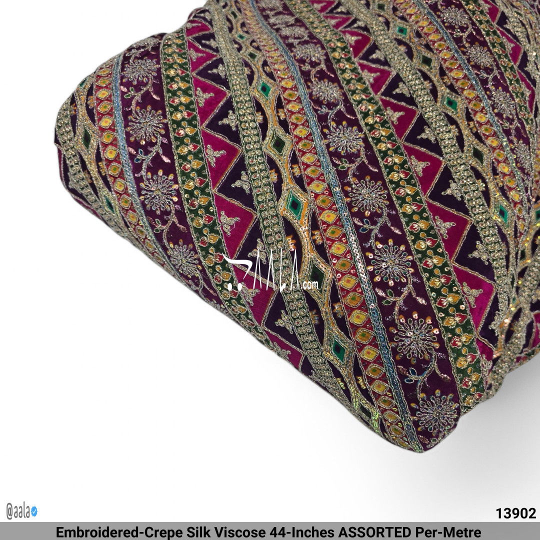 Embroidered-Crepe Silk Viscose 44-Inches ASSORTED Per-Metre #13902