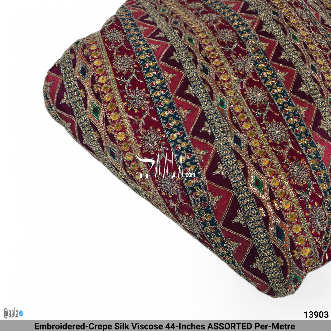Embroidered-Crepe Silk Viscose 44-Inches ASSORTED Per-Metre #13903