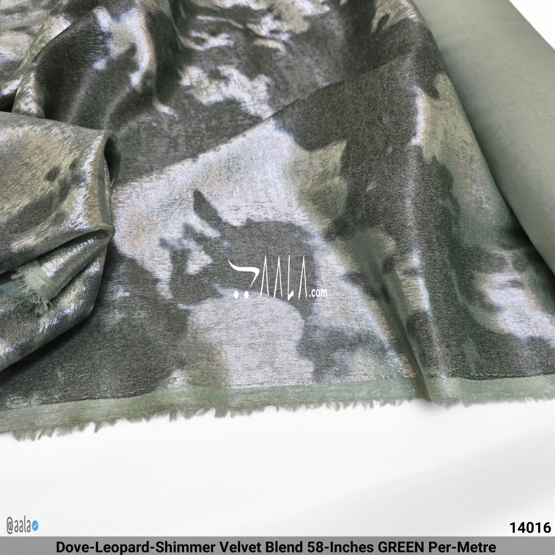 Dove-Leopard-Shimmer Velvet Blend 58-Inches GREEN Per-Metre #14016