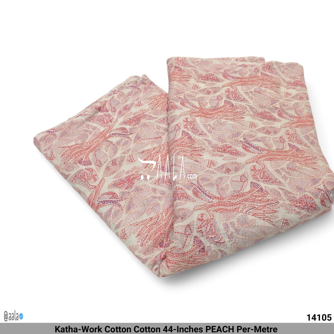Katha-Work Cotton Cotton 44-Inches PEACH Per-Metre 