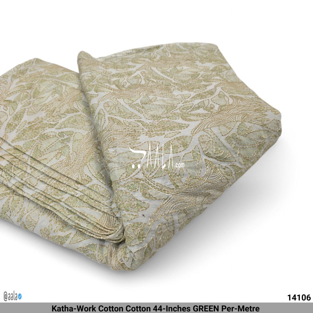 Katha-Work Cotton Cotton 44-Inches GREEN Per-Metre #14106