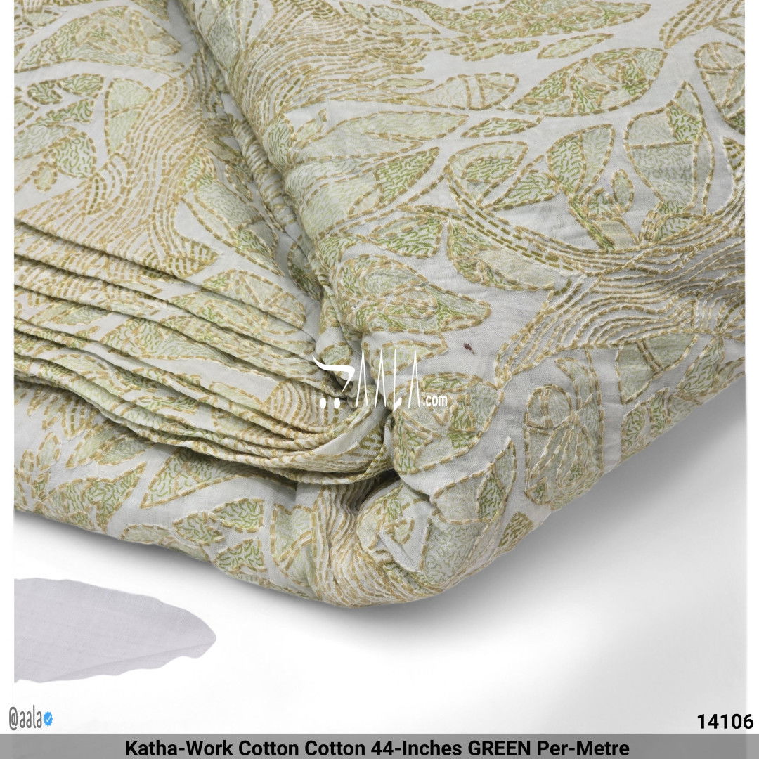 Katha-Work Cotton Cotton 44-Inches GREEN Per-Metre #14106