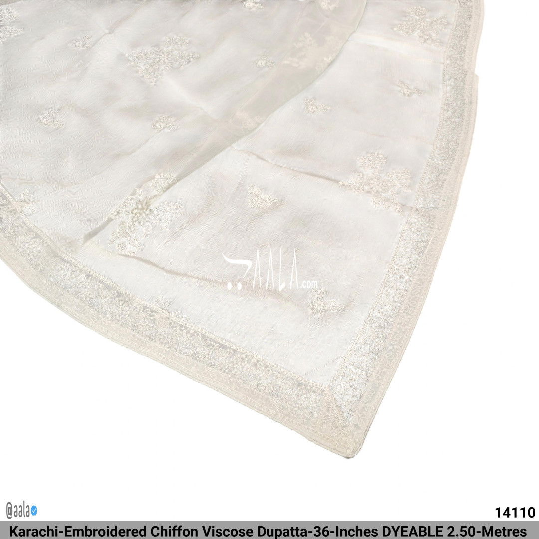 Karachi-Embroidered Chiffon Viscose Dupatta-36-Inches DYEABLE 2.50-Metres #14110