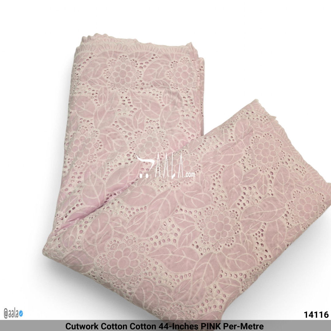 Cutwork Cotton Cotton 44-Inches PINK Per-Metre #14116