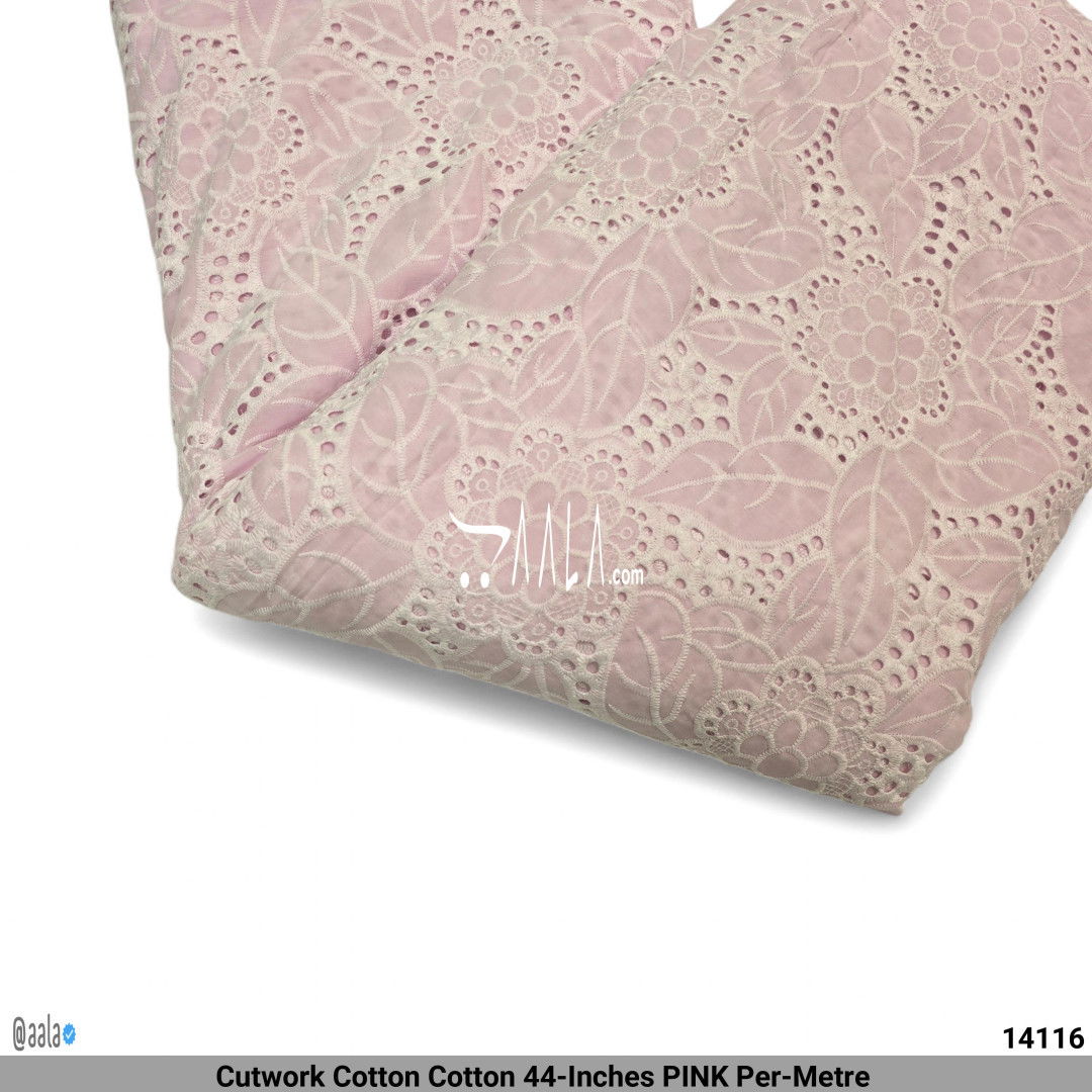Cutwork Cotton Cotton 44-Inches PINK Per-Metre #14116