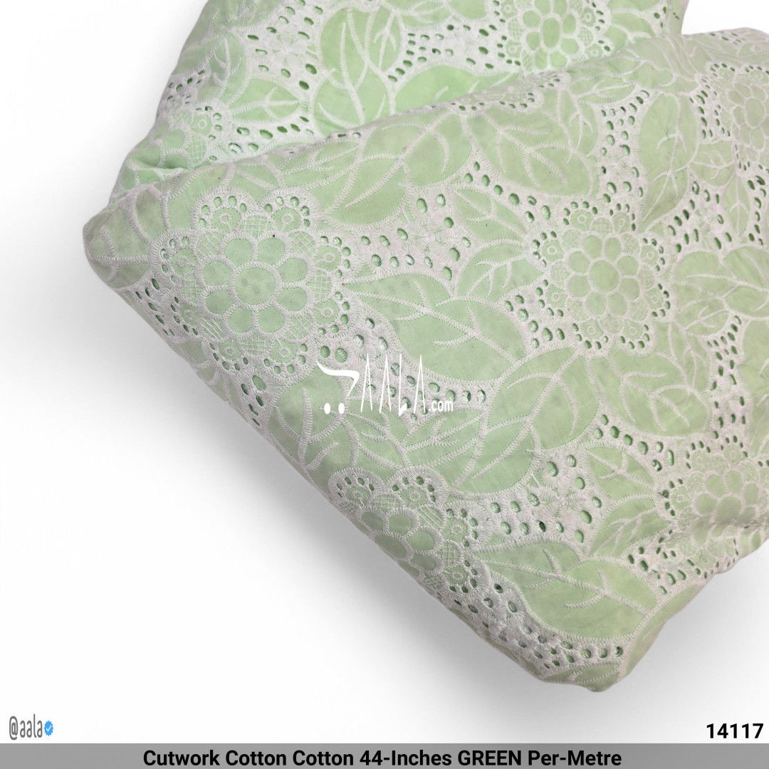 Cutwork Cotton Cotton 44-Inches GREEN Per-Metre #14117