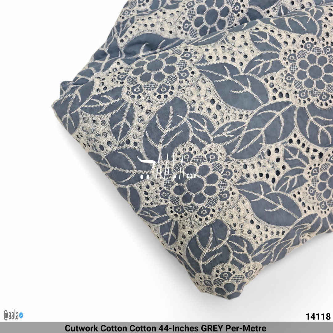 Cutwork Cotton Cotton 44-Inches GREY Per-Metre #14118