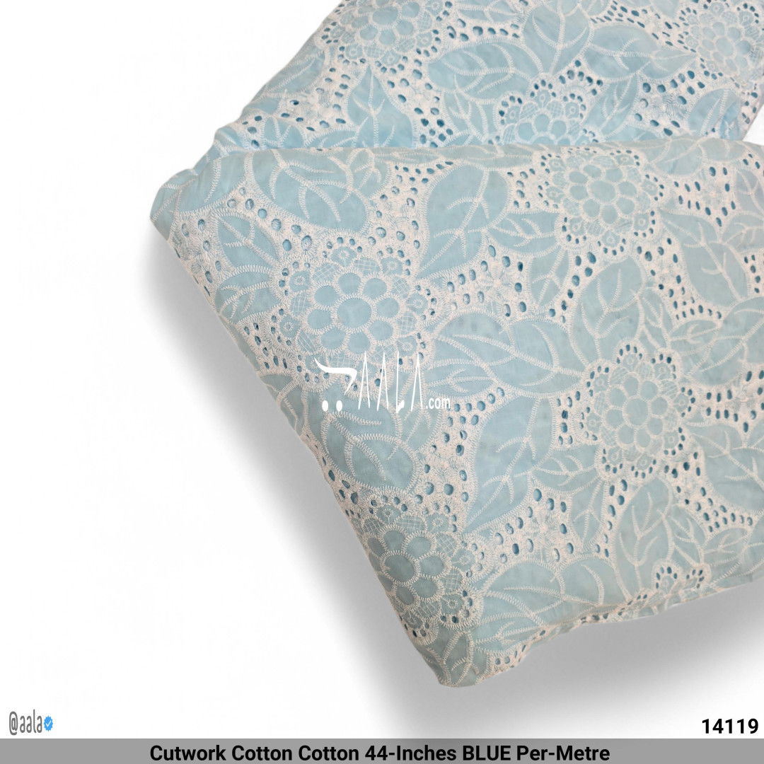 Cutwork Cotton Cotton 44-Inches BLUE Per-Metre #14119