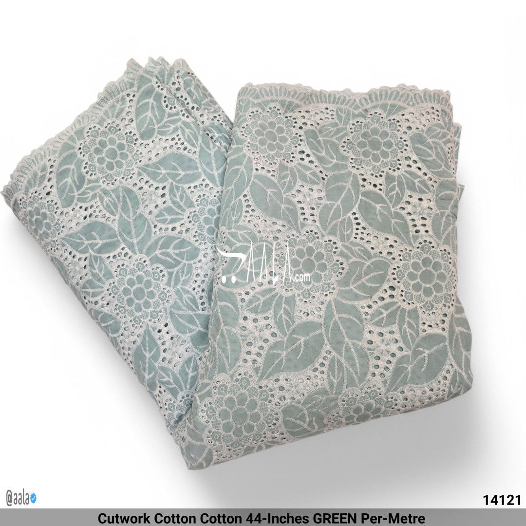 Cutwork Cotton Cotton 44-Inches GREEN Per-Metre #14121